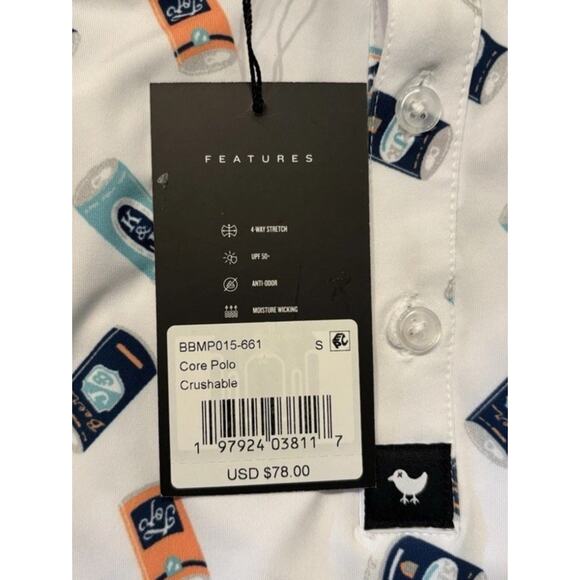 Bad Birdie Core Short Sleeve White Golf Polo “Crushable” Beer Can Men's Size XL - Picture 4 of 9